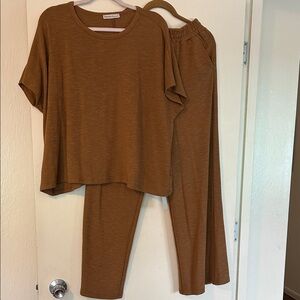 Zenana Outfitters Tan Relaxed Top and Bottom Set